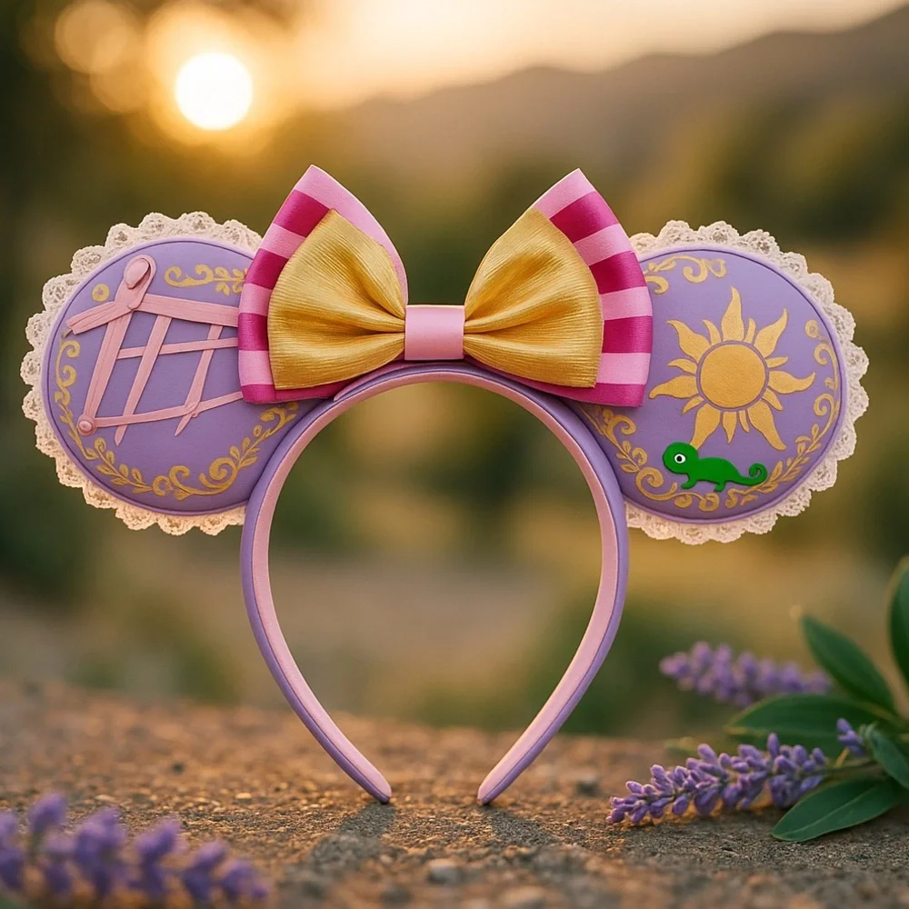 Disney Parks Rapunzel Tangled Princess Purple Gold Bow Minnie Mouse Ear Headband